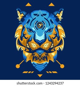 Amazing Tiger Head Vector Illustration in Blue Background