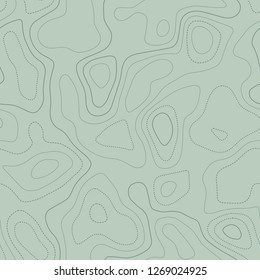 Amazing topography. Actual topographic map in green tones, seamless design, tileable pattern. Vector illustration.