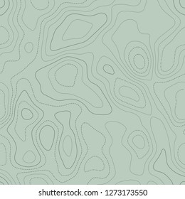 Amazing topography. Actual topographic map in green tones, seamless design, curious tileable pattern. Vector illustration.