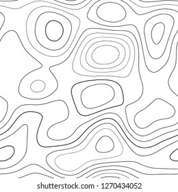 Amazing topography. Admirable topography map. Black and white seamless design, enchanting tileable isolines pattern. Vector illustration.