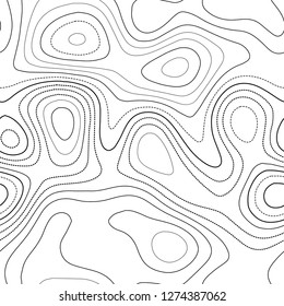 Amazing topography. Admirable topography map. Black and white seamless design, flawless tileable isolines pattern. Vector illustration.