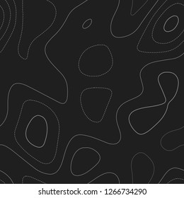 Amazing topography. Admirable topographic map. Dark seamless design, bewitching tileable isolines pattern. Vector illustration.