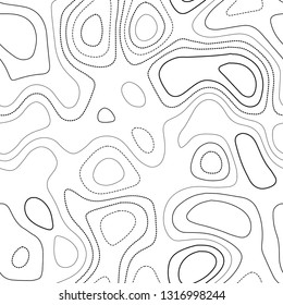 Amazing topography. Black and white seamless design. Pleasing tileable isolines pattern. Vector illustration.