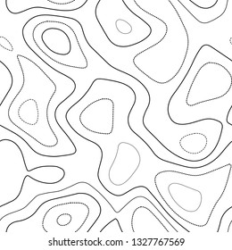 Amazing topography. Black and white seamless design. Incredible tileable isolines pattern. Vector illustration.