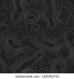 Amazing topography. Dark seamless design. Gorgeous tileable isolines pattern. Vector illustration.