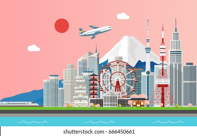 Amazing tourist attrations for traveling in Tokyo Japan illustration design