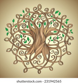 Amazing Tree Of Life In The Celtic Pattern With Leaves