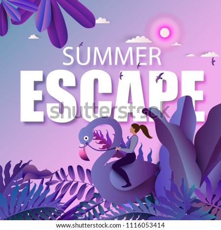 Amazing tropical forest design border frame template. Summer fantasy travel illustration.