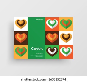 Amazing Valentine's day vector A4 horizontal orientation front page mock up. Abstract cover with heart illustration design layout. Holiday greeting card simple creative brochure template background.