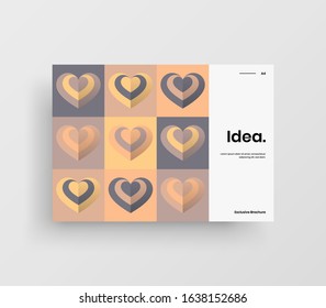 Amazing Valentine's day vector A4 horizontal orientation front page mock up. Abstract cover with heart illustration design layout. Holiday greeting card simple creative brochure template background.