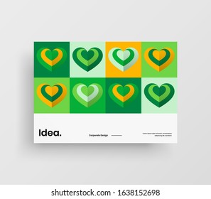 Amazing Valentine's day vector A4 horizontal orientation front page mock up. Abstract cover with heart illustration design layout. Holiday greeting card simple creative brochure template background.