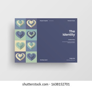 Amazing Valentine's day vector A4 horizontal orientation front page mock up. Abstract cover with heart illustration design layout. Holiday greeting card simple creative brochure template background.