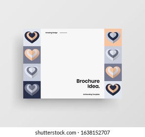 Amazing Valentine's day vector A4 horizontal orientation front page mock up. Abstract cover with heart illustration design layout. Holiday greeting card simple creative brochure template background.