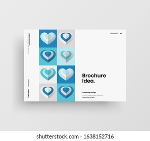 Amazing Valentine's day vector A4 horizontal orientation front page mock up. Abstract cover with heart illustration design layout. Holiday greeting card simple creative brochure template background.