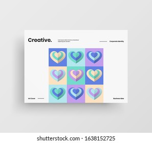Amazing Valentine's day vector A4 horizontal orientation front page mock up. Abstract cover with heart illustration design layout. Holiday greeting card simple creative brochure template background.