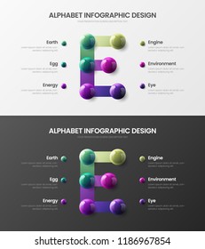 Amazing vector alphabet infographic 3D realistic colorful balls presentation bundle. Creative bright multicolor character design illustration layout. Modern art symbol visualization template set.