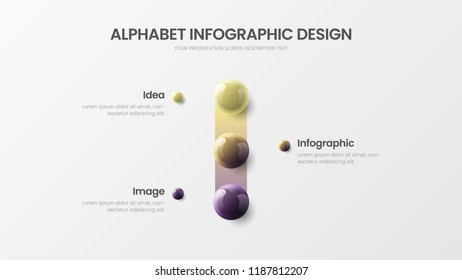 Amazing vector alphabet infographic 3D realistic colorful balls presentation. Creative bright multicolor character design illustration layout. Modern art I symbol graphics visualization template.