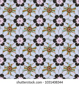 Amazing vector collage for floral design. Vibrant floral pattern blossom flowers brown, violet and gray colour floral seamless background.