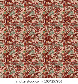 Amazing vector collage for floral design. Vibrant floral pattern blossom flowers gray, red and green colour floral seamless background.