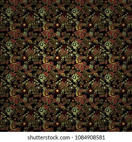 Amazing vector collage for floral design. Vibrant floral pattern blossom flowers green, beige and brown colour floral seamless background.