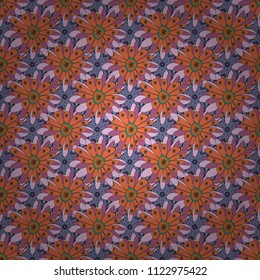 Amazing vector collage for floral design. Vibrant floral pattern blossom flowers orange, blue and pink colour floral seamless background.