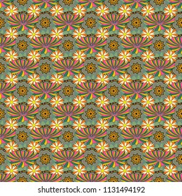 Amazing vector collage for floral design. Vibrant floral pattern blossom flowers green, orange and gray colour floral seamless background.