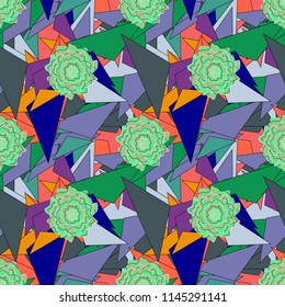 Amazing vector collage for floral design. Vibrant floral pattern blossom flowers violet, gray and green colour floral seamless background.