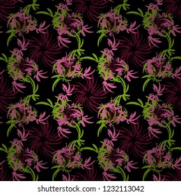 Amazing vector collage for floral design. Vibrant floral pattern blossom flowers beige, green and black colour floral seamless background.