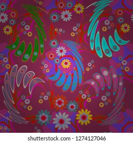 Amazing vector collage for floral design. Vibrant floral pattern blossom flowers purple, magenta and brown colour floral seamless background.