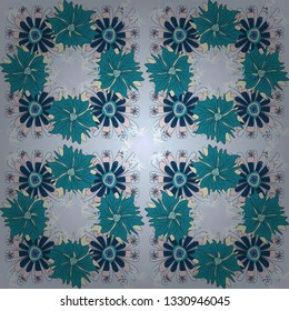 Amazing vector collage for floral design. Vibrant floral pattern blossom flowers blue, beige and gray colour floral seamless background.