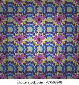 Amazing vector collage for floral design. Vibrant floral pattern blossom flowers blue, green and violet colour floral seamless background.