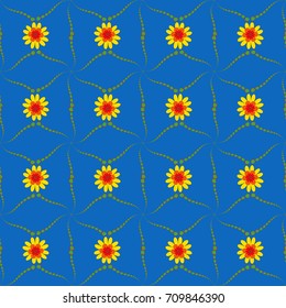 Amazing vector collage for floral design. Vibrant floral pattern blossom flowers blue, yellow and green colour floral seamless background.