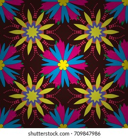 Amazing vector collage for floral design. Vibrant floral pattern blossom flowers brown, purple and blue colour floral seamless background.