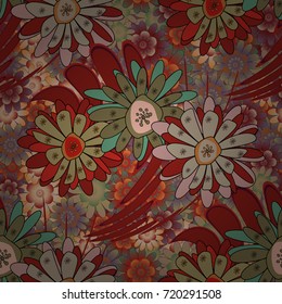 Amazing vector collage for floral design. Vibrant floral pattern blossom flowers brown, red and beige colour floral seamless background.