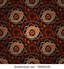 Amazing vector collage for floral design. Vibrant floral pattern blossom flowers orange, black and brown colour floral seamless background.