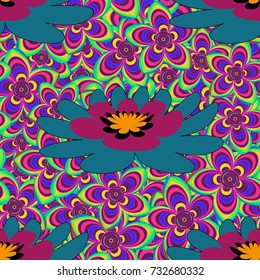 Amazing vector collage for floral design. Vibrant floral pattern blossom flowers blue, magenta and purple colour floral seamless background.