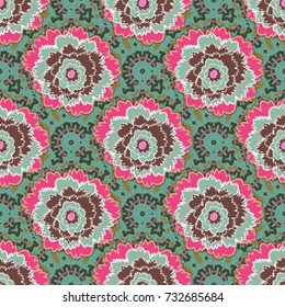 Amazing vector collage for floral design. Vibrant floral pattern blossom flowers brown, green and beige colour floral seamless background.