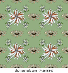 Amazing vector collage for floral design. Vibrant floral pattern blossom flowers beige, green and gray colour floral seamless background.