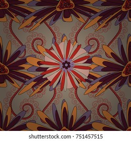 Amazing vector collage for floral design. Vibrant floral pattern blossom flowers gray, purple and yellow colour floral seamless background.