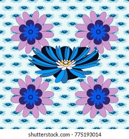 Amazing vector collage for floral design. Vibrant floral pattern blossom flowers gray, blue and red colour floral seamless background.
