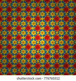 Amazing vector collage for floral design. Vibrant floral pattern blossom flowers yellow, blue and orange colour floral seamless background.