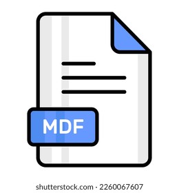 Un impresionante icono vectorial del archivo MDF, diseño editable