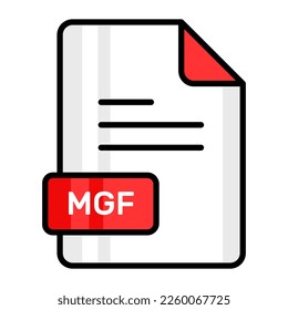 Un impresionante icono vector del archivo MGF, diseño editable