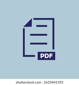 An amazing vector icon of PDF file, Paper sheet vector illustration  isolated on blue background. Pdf notepad document business concept.