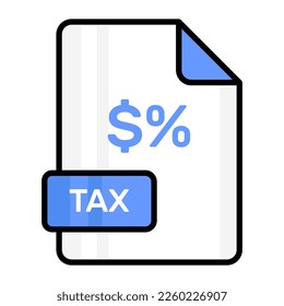 Un impresionante icono vectorial del archivo TAX, diseño editable