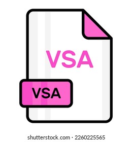 Un impresionante icono vectorial del archivo VSA, diseño editable