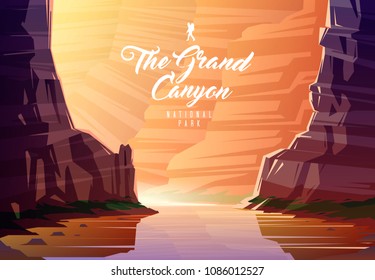 Amazing Vector Illustration. The Grand Canyon National Park. Nature Of Arizona, The USA. The Colorado River.