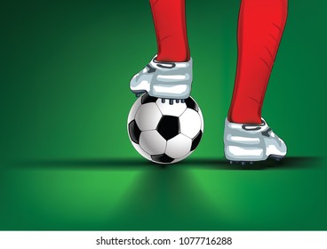  Amazing vector illustration of soccer ball with foot of player touching it.