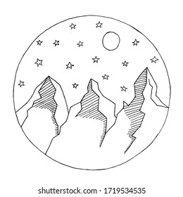 Amazing vector illustration - starry sky in the mountains.