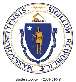 Amazing vector of Massachusetts state seal flag, United States of America state.